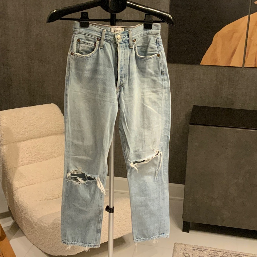 Agolde Riley Light Blue Distressed Jeans 23